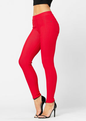 Ava Full Length Premium Stretch Everyday Jeggings - Red