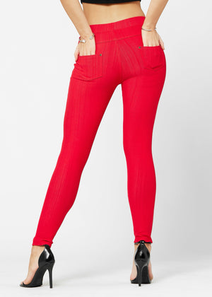 Ava Full Length Premium Stretch Everyday Jeggings - Red