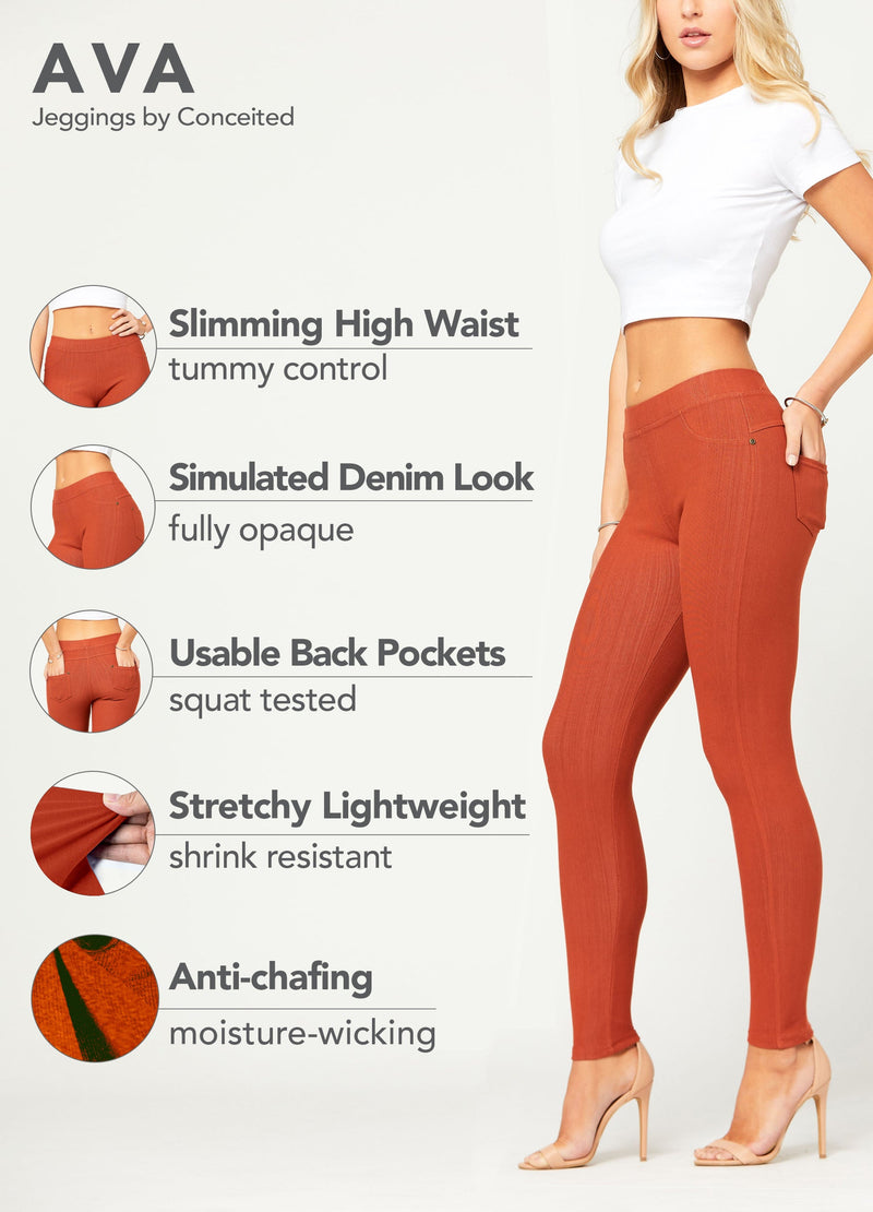 Ava Full Length Premium Stretch Everyday Jeggings - Rust