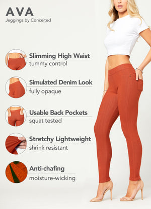 Ava Full Length Premium Stretch Everyday Jeggings - Rust