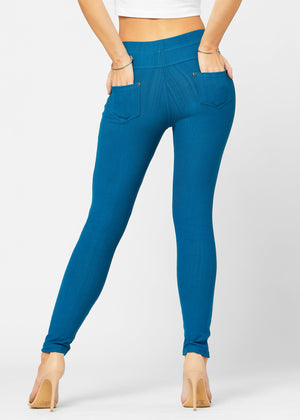 Ava Full Length Premium Stretch Everyday Jeggings - Teal Blue
