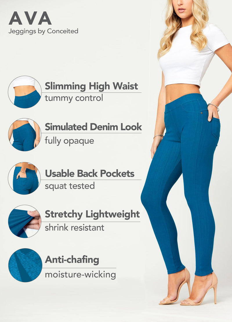Ava Full Length Premium Stretch Everyday Jeggings - Teal Blue