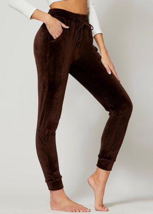 Noelle Ultra Soft Velour Joggers - Brown