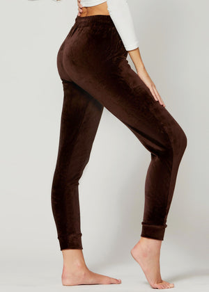 Noelle Ultra Soft Velour Joggers - Brown