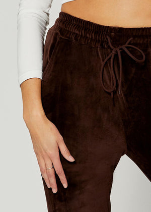 Noelle Ultra Soft Velour Joggers - Brown