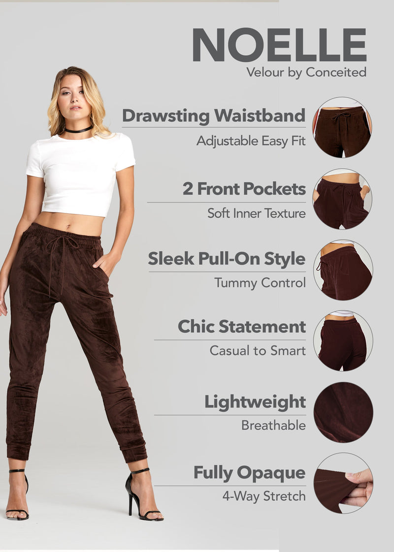 Noelle Ultra Soft Velour Joggers - Brown
