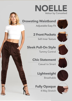 Noelle Ultra Soft Velour Joggers - Brown