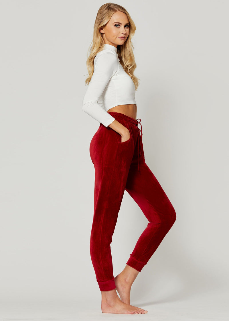 Noelle Ultra Soft Velour Joggers - Burgundy