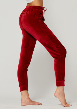 Noelle Ultra Soft Velour Joggers - Burgundy