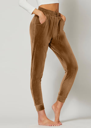 Noelle Ultra Soft Velour Joggers - Camel