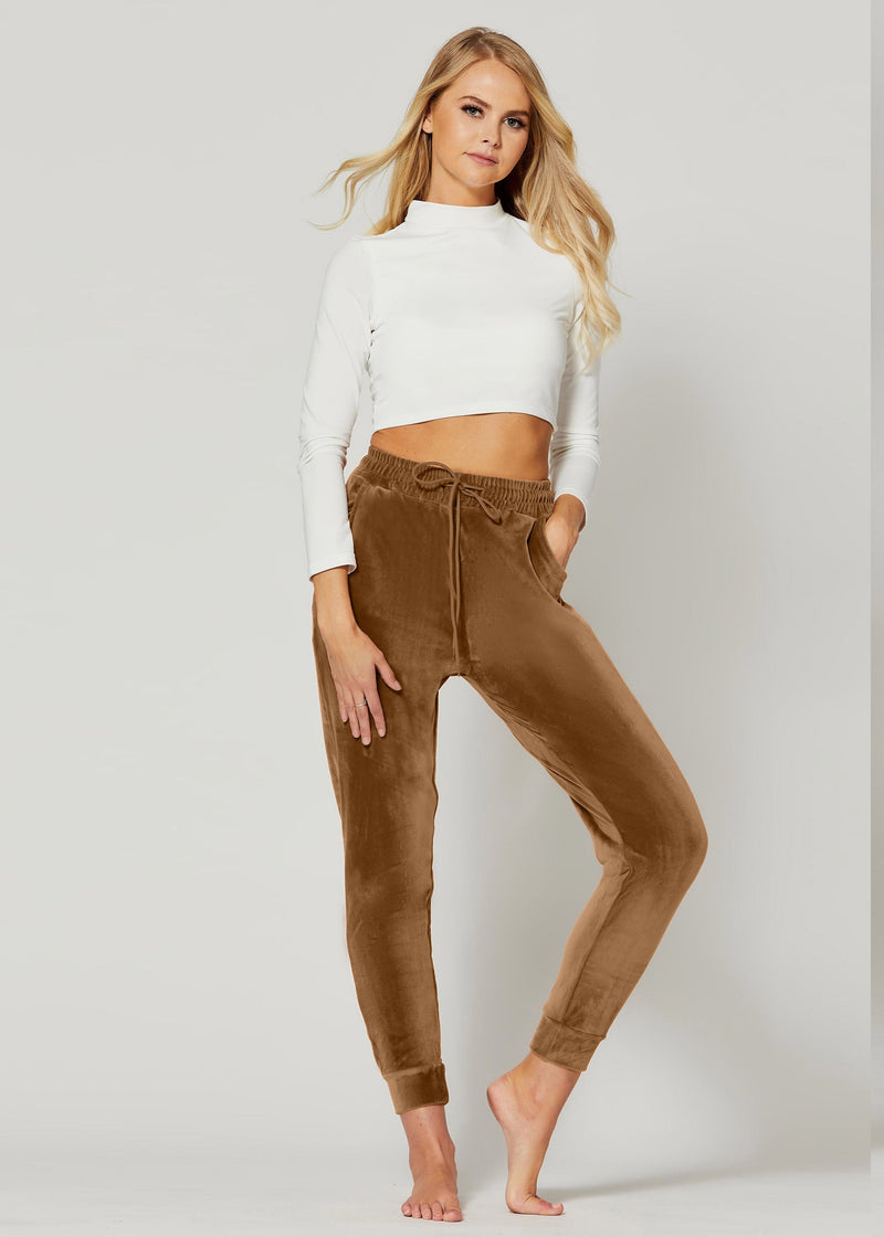 Noelle Ultra Soft Velour Joggers - Camel