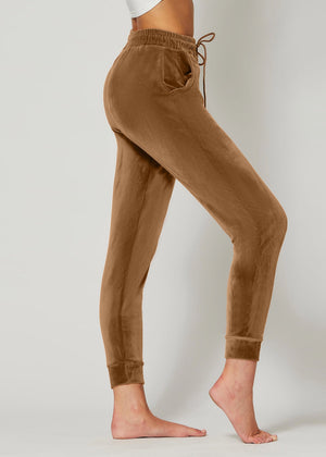 Noelle Ultra Soft Velour Joggers - Camel