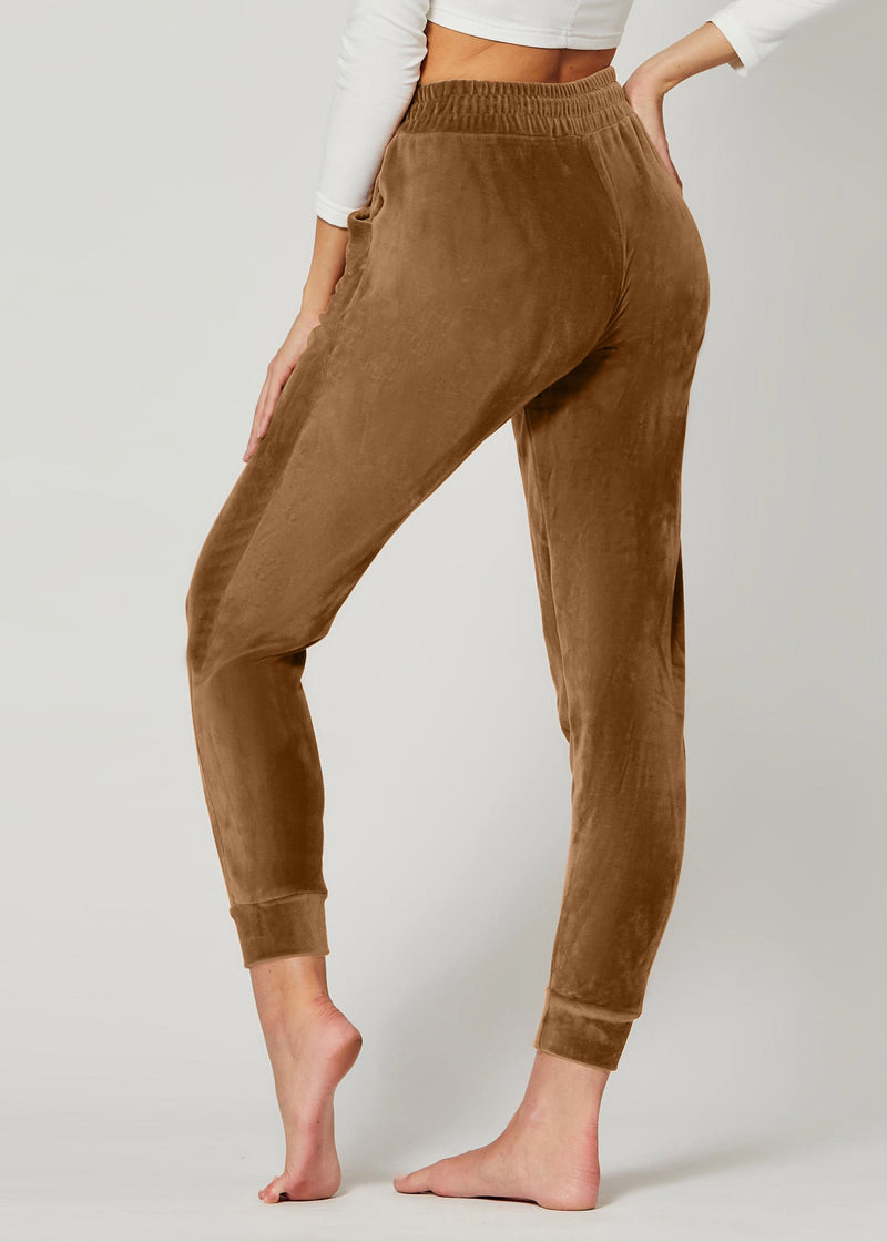 Noelle Ultra Soft Velour Joggers - Camel