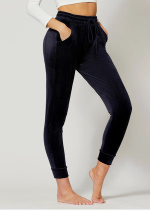 Noelle Ultra Soft Velour Joggers - Navy Blue