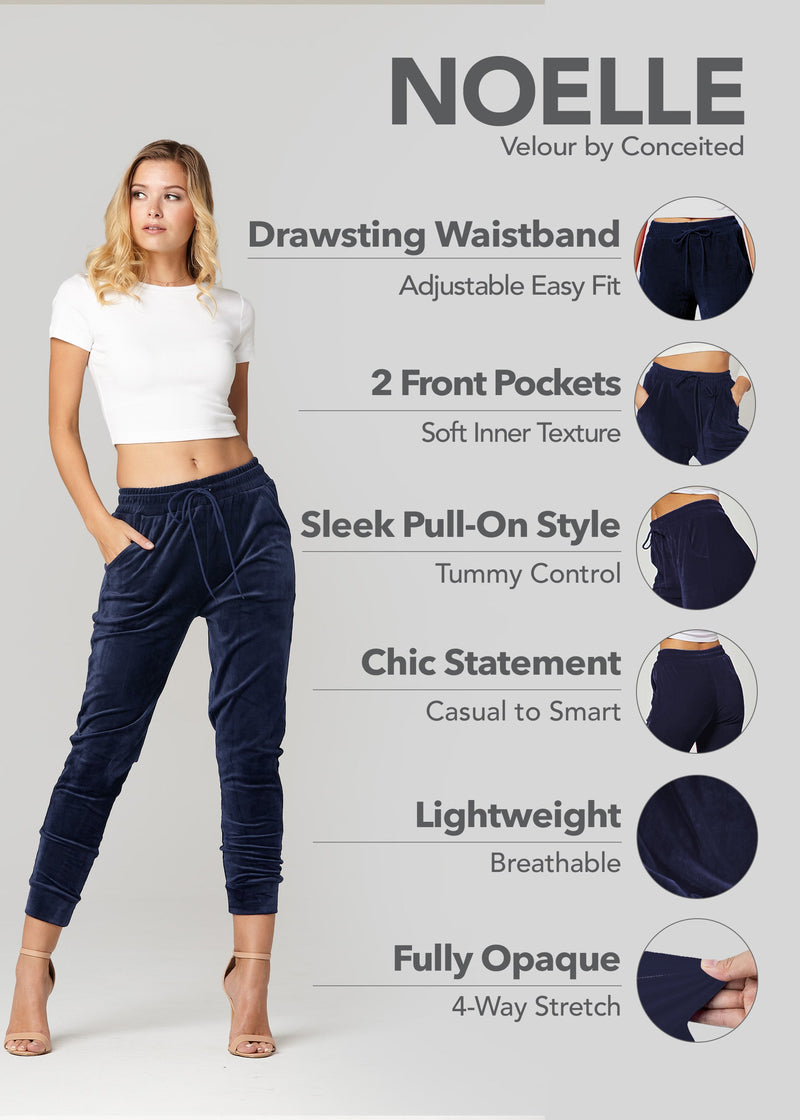 Noelle Ultra Soft Velour Joggers - Navy Blue