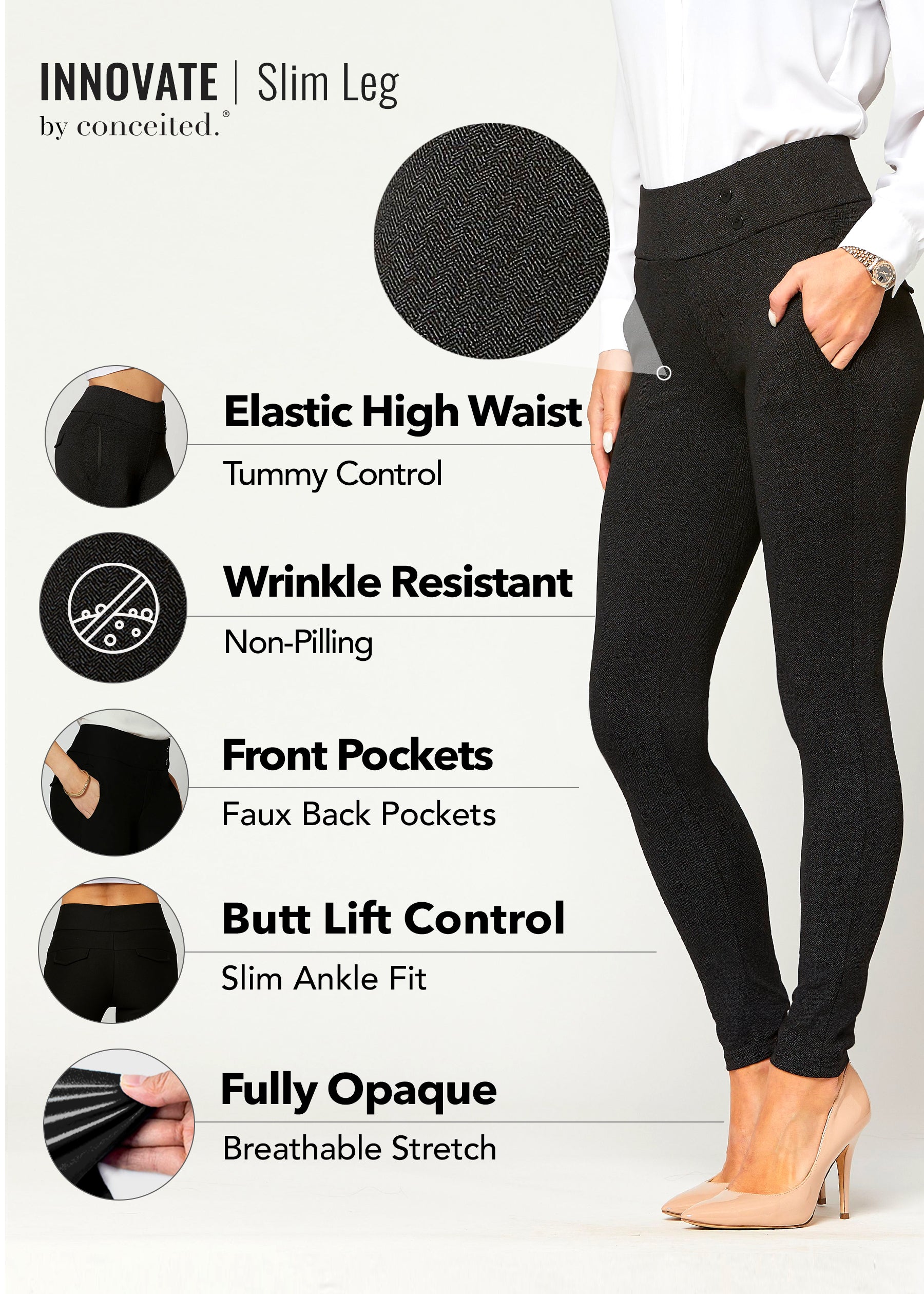 Innovate Ponte Knit Slim Dress Pants with Pockets - Conceited Co.