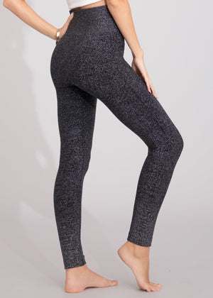Elsa High Waisted Knit Fleece Lined Leggings - Winter Warm Leggings - Black Glitter