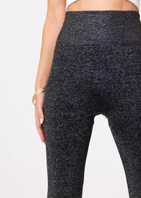 Elsa High Waisted Knit Fleece Lined Leggings - Winter Warm Leggings - Black Glitter
