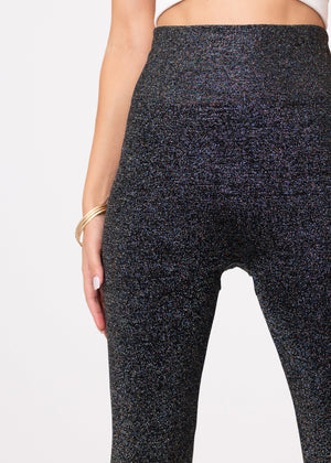 Elsa High Waisted Knit Fleece Lined Leggings - Winter Warm Leggings - Black Glitter