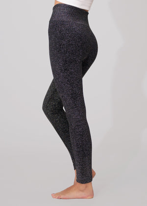 Elsa High Waisted Knit Fleece Lined Leggings - Winter Warm Leggings - Black Glitter