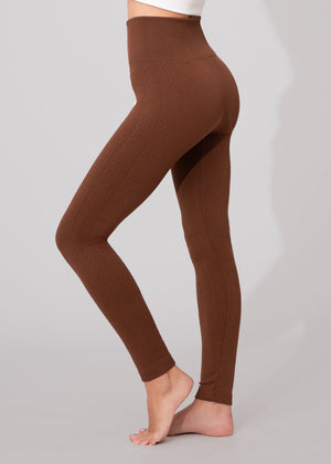 Elsa High Waisted Knit Fleece Lined Leggings - Winter Warm Leggings - Brown