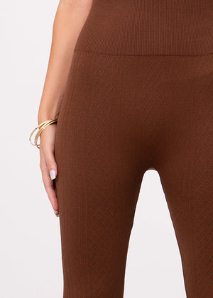 Elsa High Waisted Knit Fleece Lined Leggings - Winter Warm Leggings - Brown