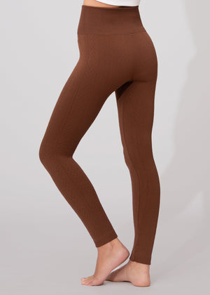 Elsa High Waisted Knit Fleece Lined Leggings - Winter Warm Leggings - Brown