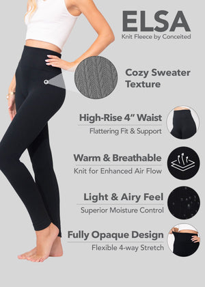 Elsa High Waisted Knit Fleece Lined Leggings - Winter Warm Leggings - Cable