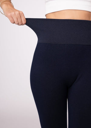 Elsa High Waisted Knit Fleece Lined Leggings - Winter Warm Leggings - Denim Blue