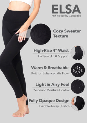 Elsa High Waisted Knit Fleece Lined Leggings - Winter Warm Leggings - Diamond