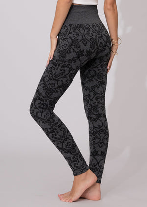 Elsa High Waisted Knit Fleece Lined Leggings - Winter Warm Leggings - Floral