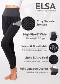 Elsa High Waisted Knit Fleece Lined Leggings - Winter Warm Leggings - Grey