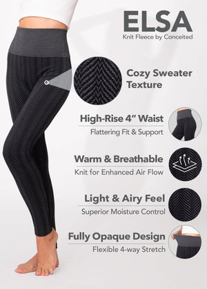 Elsa High Waisted Knit Fleece Lined Leggings - Winter Warm Leggings - Grey