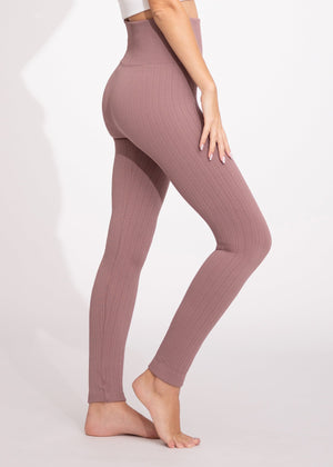 Elsa High Waisted Knit Fleece Lined Leggings - Winter Warm Leggings - Mauve