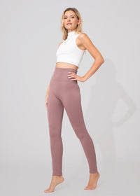 Elsa High Waisted Knit Fleece Lined Leggings - Winter Warm Leggings - Mauve
