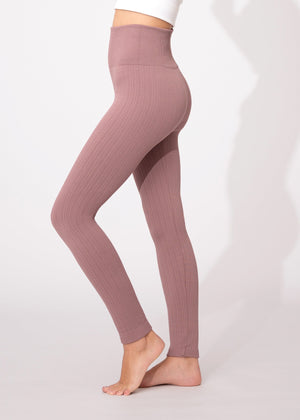 Elsa High Waisted Knit Fleece Lined Leggings - Winter Warm Leggings - Mauve