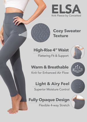 Elsa High Waisted Knit Fleece Lined Leggings - Winter Warm Leggings - Teal