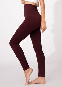 Elsa High Waisted Knit Fleece Lined Leggings - Winter Warm Leggings - Wine