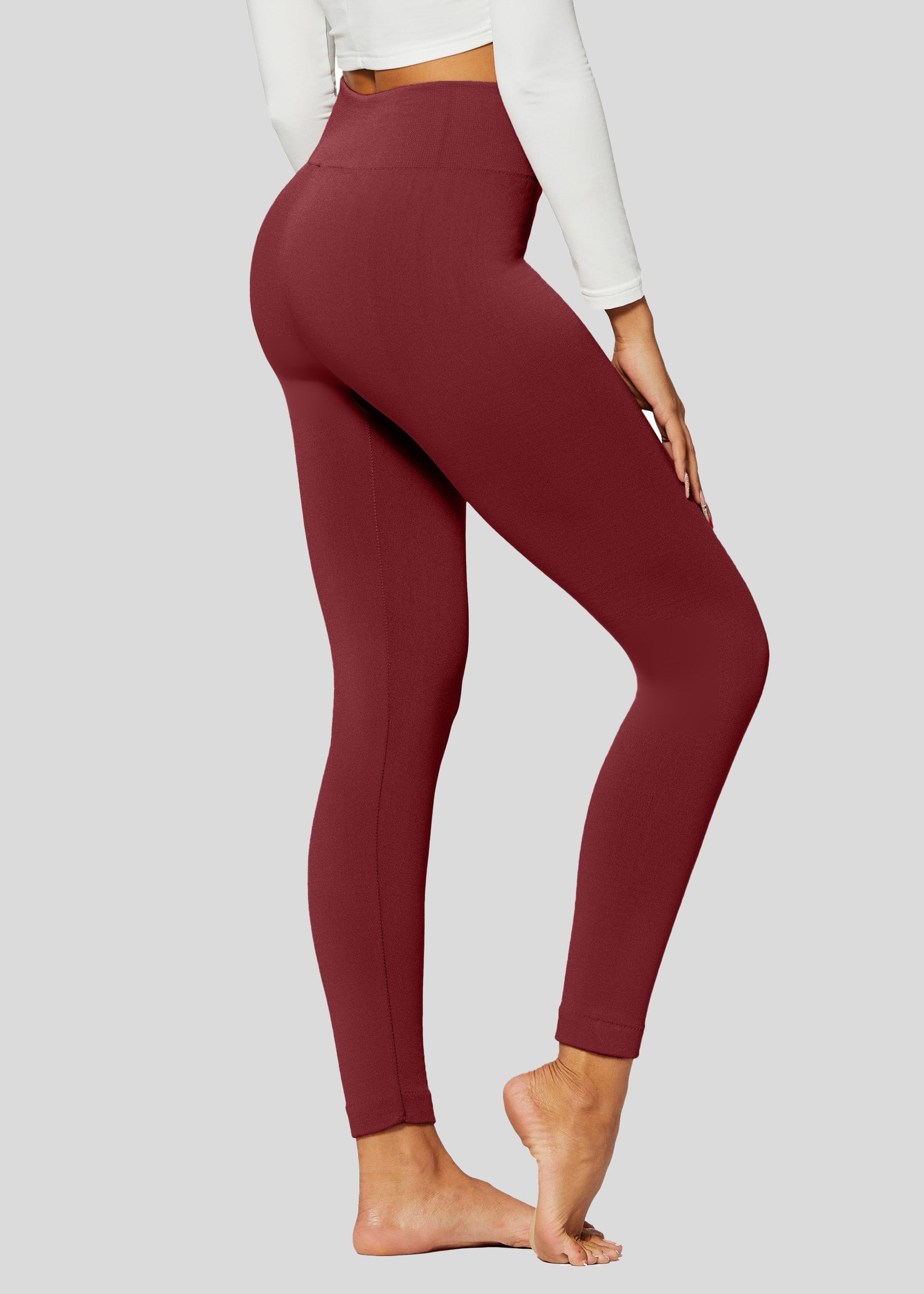 Women Fleece Lining Leggings Solid Color Tights Full Length High Waist  Tummy Control Pants For