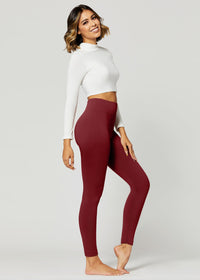 Elsa High Waisted Fleece Lined Leggings - Winter Warm Leggings - Burgundy