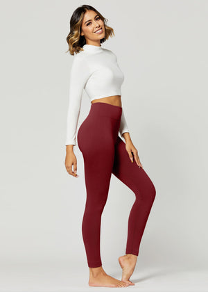 Elsa High Waisted Fleece Lined Leggings - Winter Warm Leggings - Burgundy