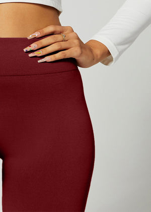 Elsa High Waisted Fleece Lined Leggings - Winter Warm Leggings - Burgundy