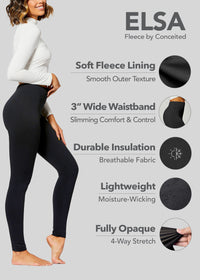 Elsa High Waisted Fleece Lined Leggings - Winter Warm Leggings - Black
