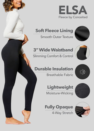 Elsa High Waisted Fleece Lined Leggings - Winter Warm Leggings - Black