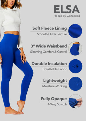 Elsa High Waisted Fleece Lined Leggings - Winter Warm Leggings - Cobalt Blue
