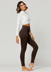 Elsa High Waisted Fleece Lined Leggings - Winter Warm Leggings - Brown