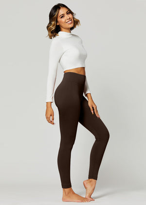 Elsa High Waisted Fleece Lined Leggings - Winter Warm Leggings - Brown