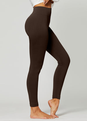 Elsa High Waisted Fleece Lined Leggings - Winter Warm Leggings - Brown