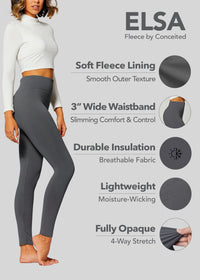 Elsa High Waisted Fleece Lined Leggings - Winter Warm Leggings - Charcoal Grey