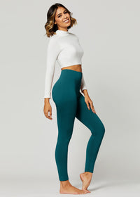 Elsa High Waisted Fleece Lined Leggings - Winter Warm Leggings - Hunter Green
